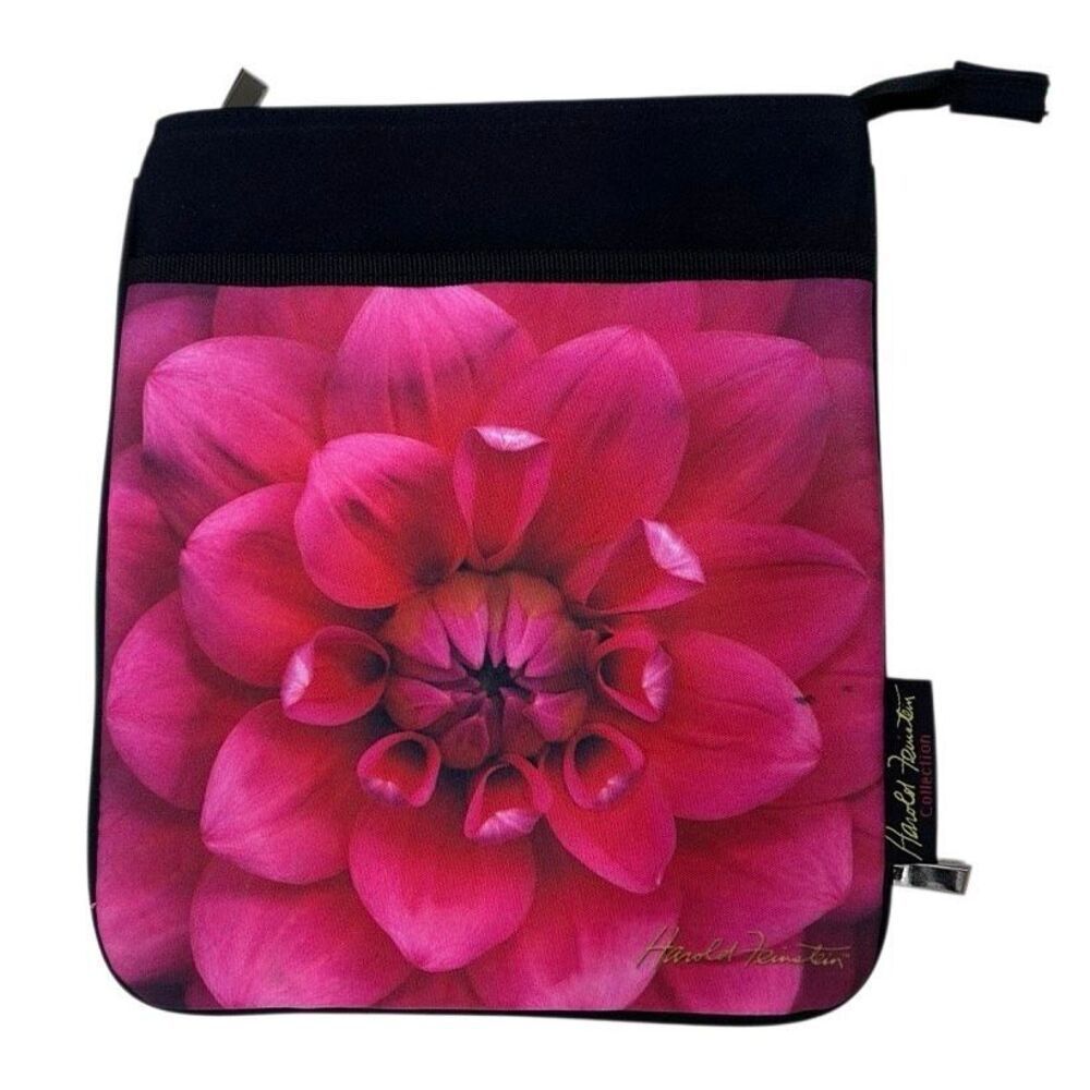 Harold Feinstein Crossbody Bag Women's Size 9"x 10 1/4" Black Pink Flower Print